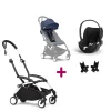 Pack Poussette Duo Yoyo 3 Bleu Air France Cadre Blanc + coque Cloud T Sepia Black + adaptateurs                            de Stokke