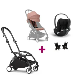 Pack Poussette Duo Yoyo 3 Ginger Cadre Noir + coque Cloud T Sepia Black + adaptateurs                            de Stokke