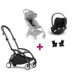 Pack Poussette Duo Yoyo 3 Léopard Cadre Noir + coque Cloud T Sepia Black + adaptateurs                            de Stokke