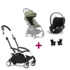 Pack Poussette Duo Yoyo 3 Olive Cadre Blanc + coque Cloud T Sepia Black + adaptateurs                            de Stokke