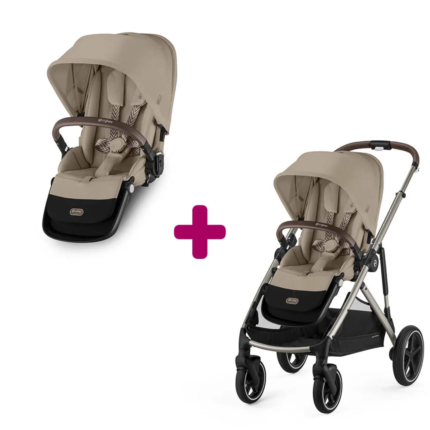 Pack Poussette Gazelle S Châssis Taupe et Siège Almond Beige + second siège Gazelle Almond Beige de Cybex