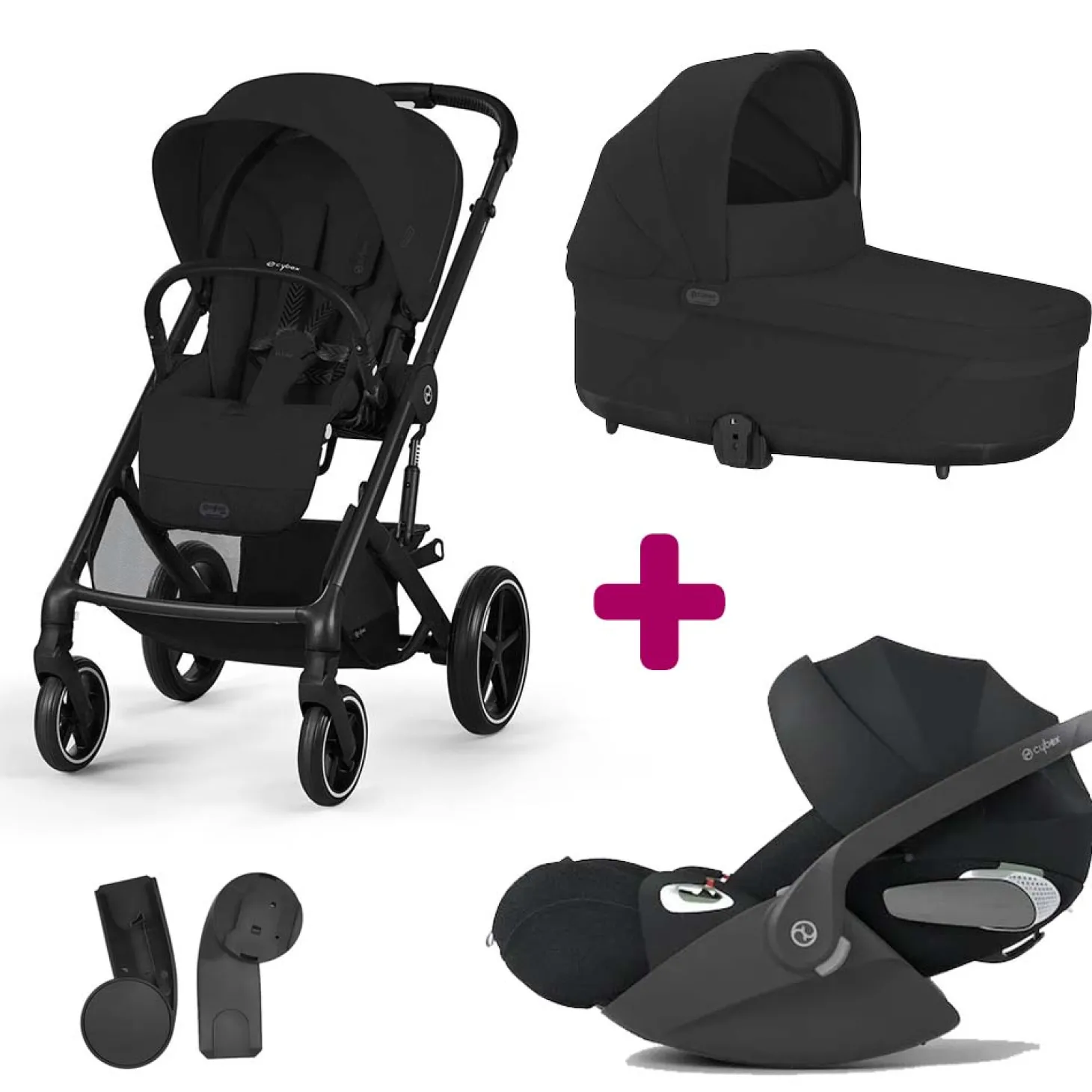 Pack Poussette Trio Balios Moon Black + nacelle Cot S lux Moon Black + adaptateurs coque + coque Cloud T tissu plus sepia black de Cybex