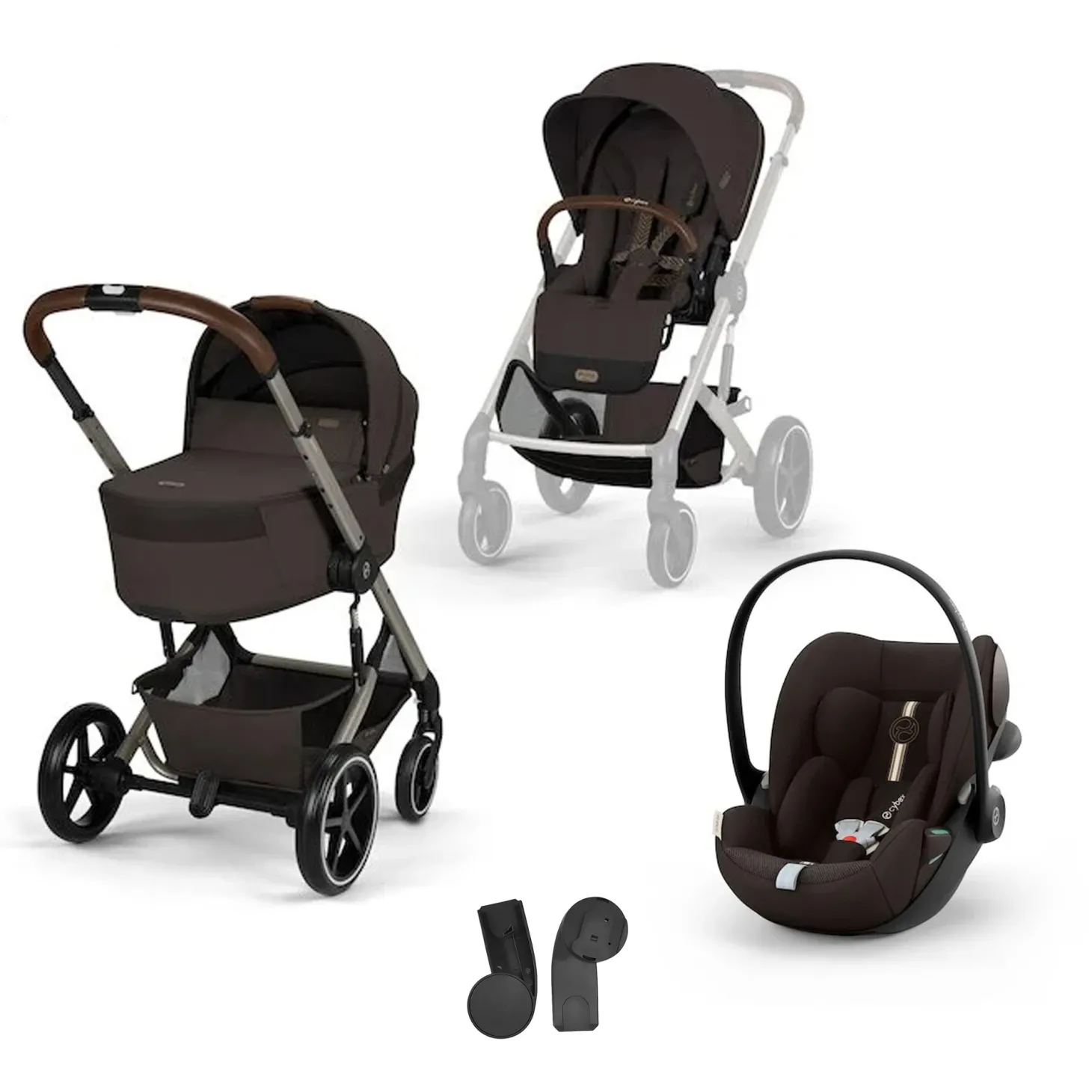 Pack Poussette Trio Balios S Lux avec Nacelle pliable + coque Cloud G3 tissu plus Chocolat Brown + Base G3 de Cybex