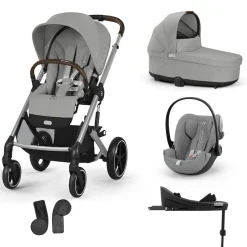 Pack Poussette Trio Balios S Lux Stone Grey + coque Cloud G tissu plus Stone Grey + Nacelle S Lux + Base G3                            de Cybex