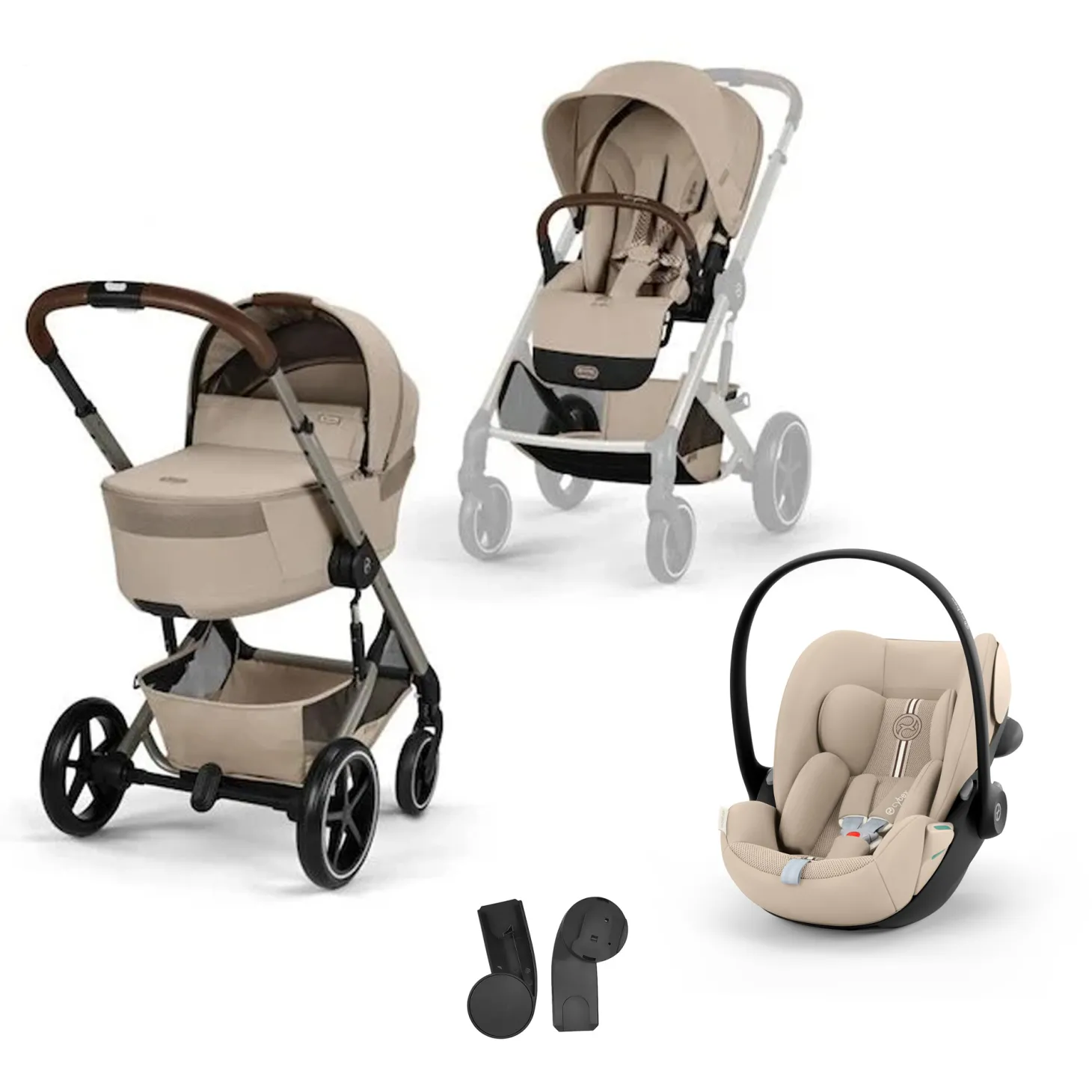 Pack Poussette Trio Balios S Lux avec Nacelle pliable + coque Cloud G3 tissu plus Almond beige + Base G3 de Cybex