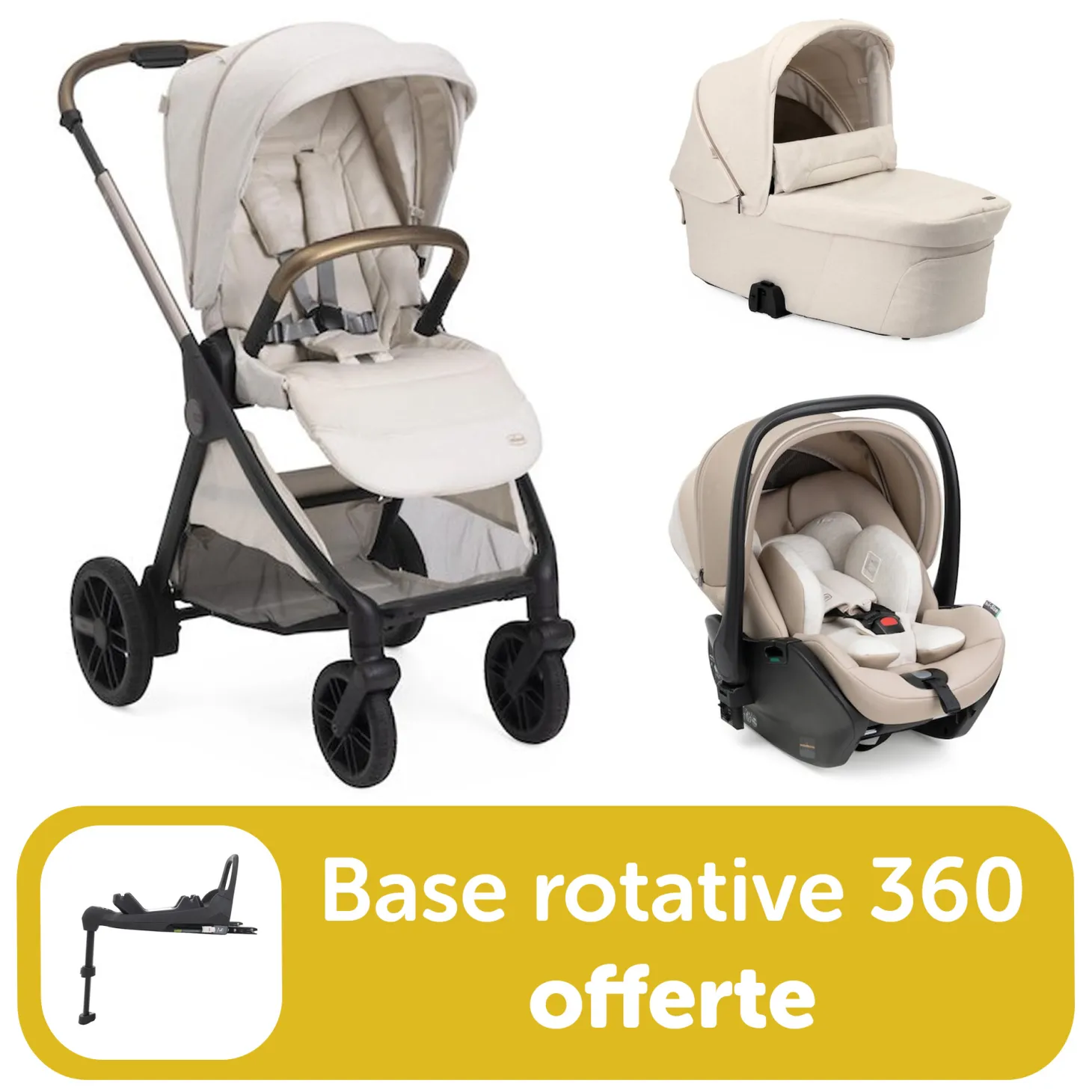 Pack Poussette trio Bellagio 2 Amber Glow = base rotative 360 offerte de Chicco