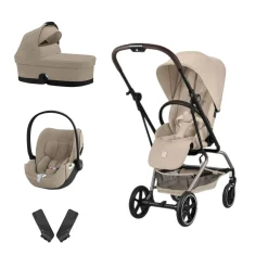 Pack Poussette trio Eezy S Twist +2 Almond Beige Cadre Taupe + coque Cloud T tissu plus Cozy Beige                            de Cybex