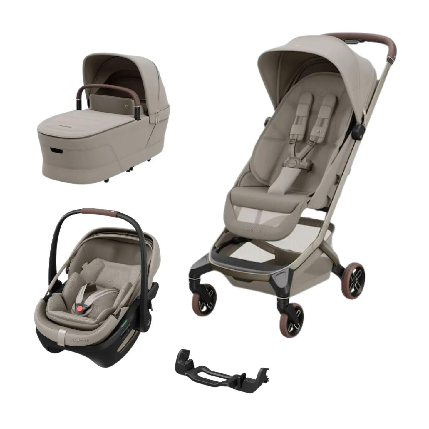 Pack Poussette Trio Fame Cabin Sapphire sand + adaptateurs coque Coral + coque Coral Sapphire sand + nacelle de Maxi Cosi