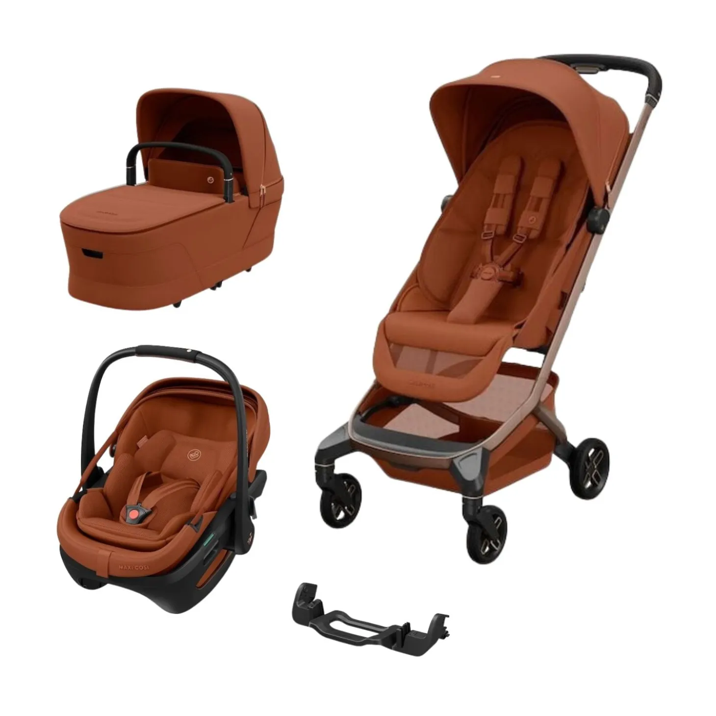 Pack Poussette Trio Fame Cabin Copper terra + adaptateurs coque Coral + coque Coral Copper Terra + nacelle de Maxi Cosi