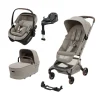 Pack Poussette Trio Fame Cabin Sapphire sand + adaptateurs coque Coral + coque Coral Sapphire sand + nacelle + base                            de Maxi Cosi