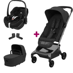 Pack Poussette Trio Fame Cabin Onyx Black + adaptateurs coque + coque Pebble 360 pro Twillic Black + nacelle                             de Maxi Cosi