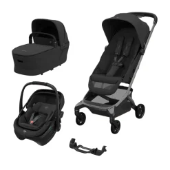Pack Poussette Trio Fame Cabin Onyx Black + adaptateurs coque Coral + coque Coral Onyx Black + nacelle                             de Maxi Cosi