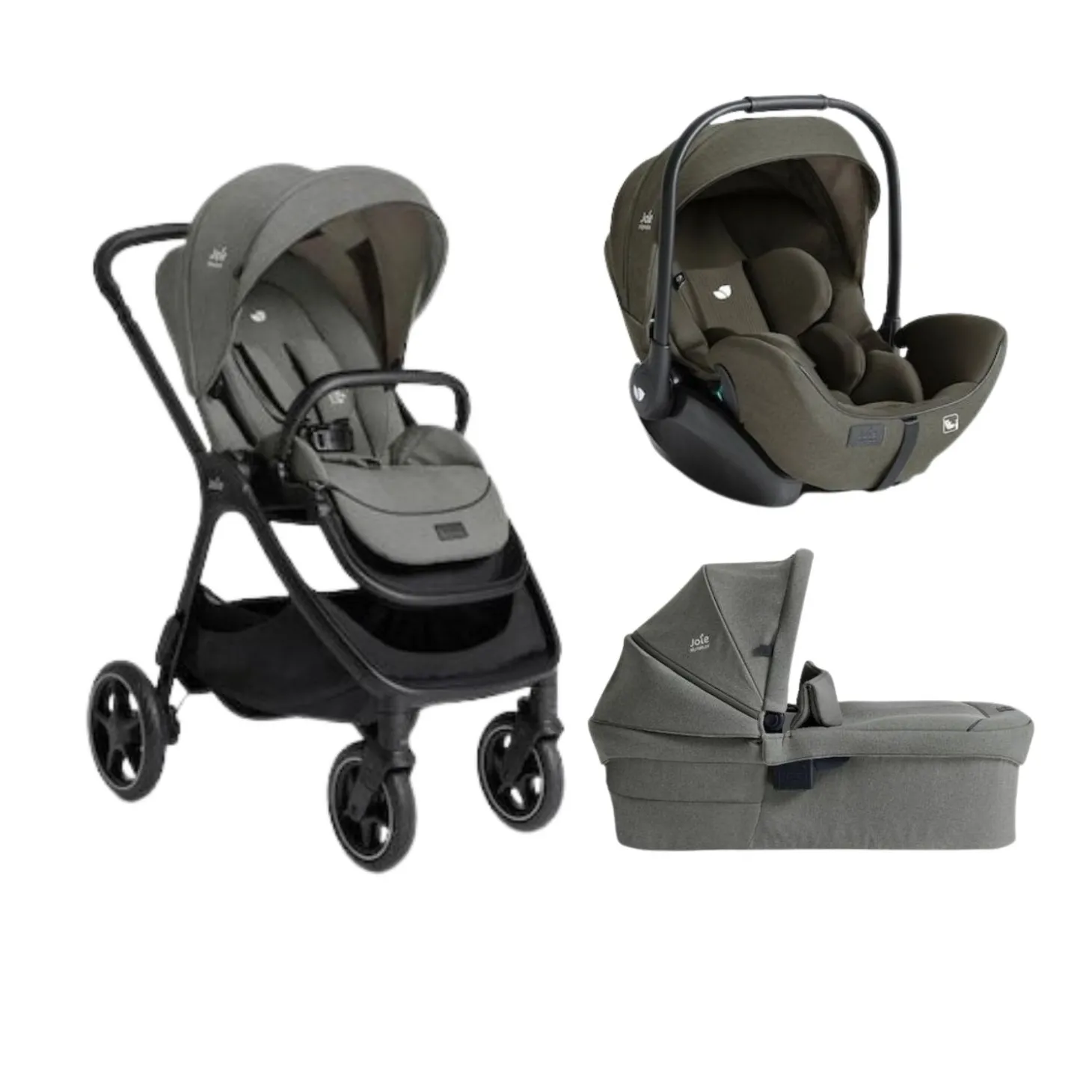 Pack poussette trio Finiti Evergreen + nacelle Ramble Evergreen + coque I-Level pro Evergreen de Joie