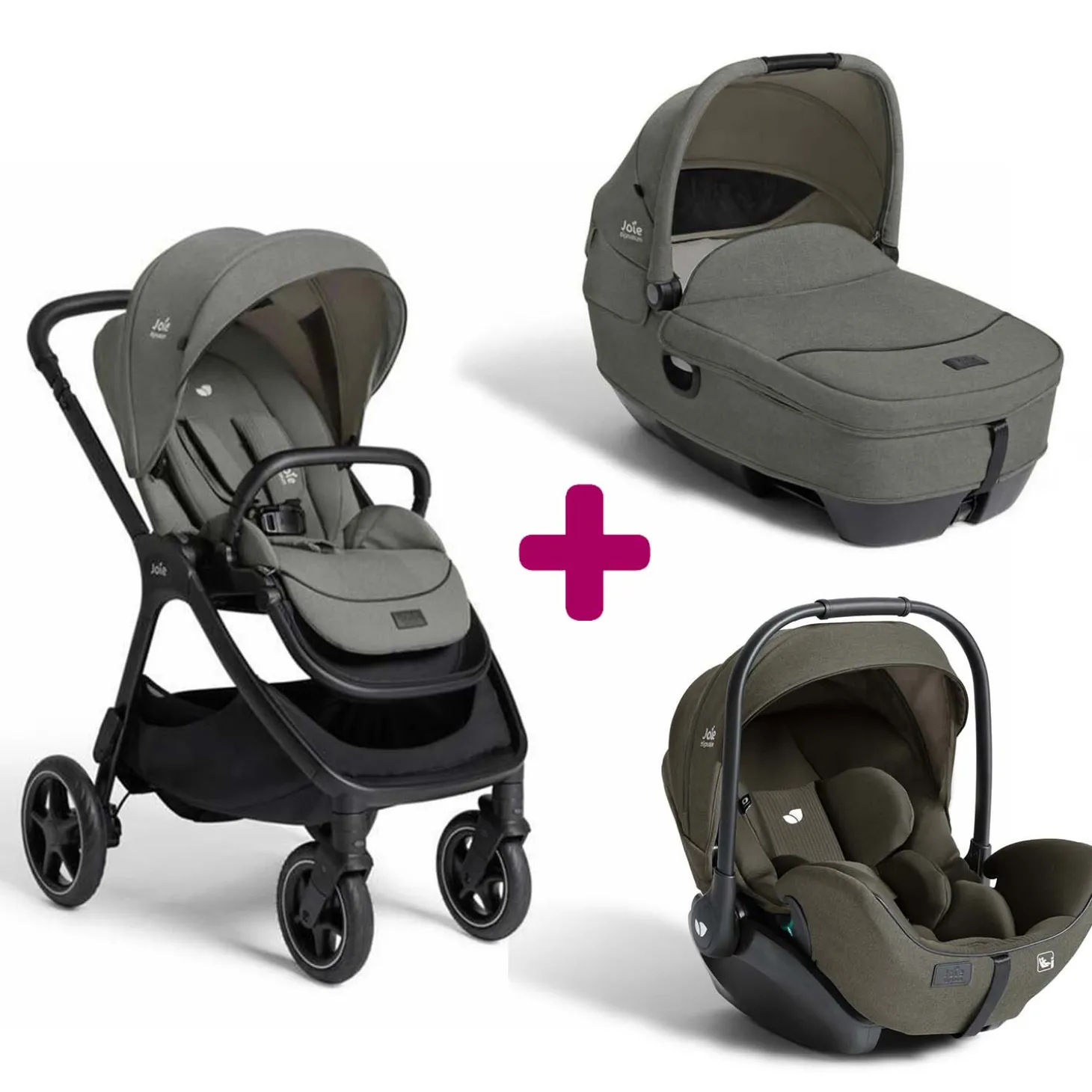 Pack poussette trio Finiti Evergreen + nacelle Calmi Evergreen + coque I-Level pro Evergreen de Joie