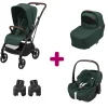 Pack Poussette Trio Léona 2 Twillic Green + nacelle + adaptateurs coque + coque Pebble 360 pro 2                            de Maxi Cosi