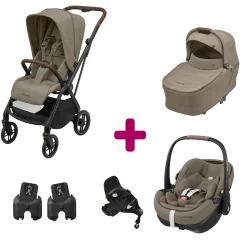 Pack Poussette Trio Léona 2 Twillic Truffle + nacelle + adaptateurs coque + coque Pebble 360 pro 2 + Base Familyfix 360 pro                            de Maxi Cosi