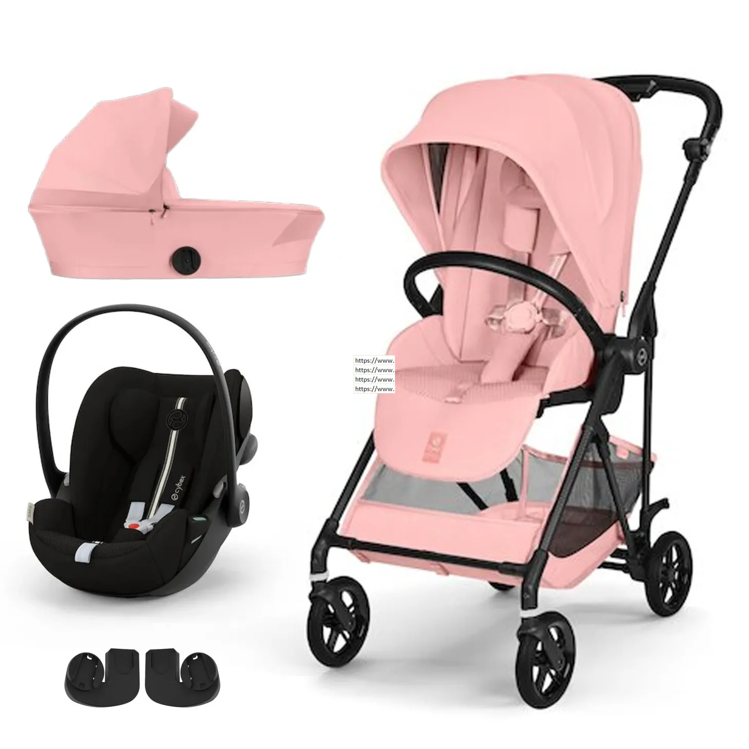 Pack Poussette trio Melio Candy Pink + nacelle + coque Cloud G tissu plus Moon Black de Cybex