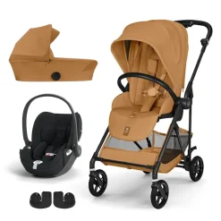 Pack Poussette trio Melio Cinnamon Yellow + nacelle + coque Cloud T tissu plus Sepia Black                            de Cybex