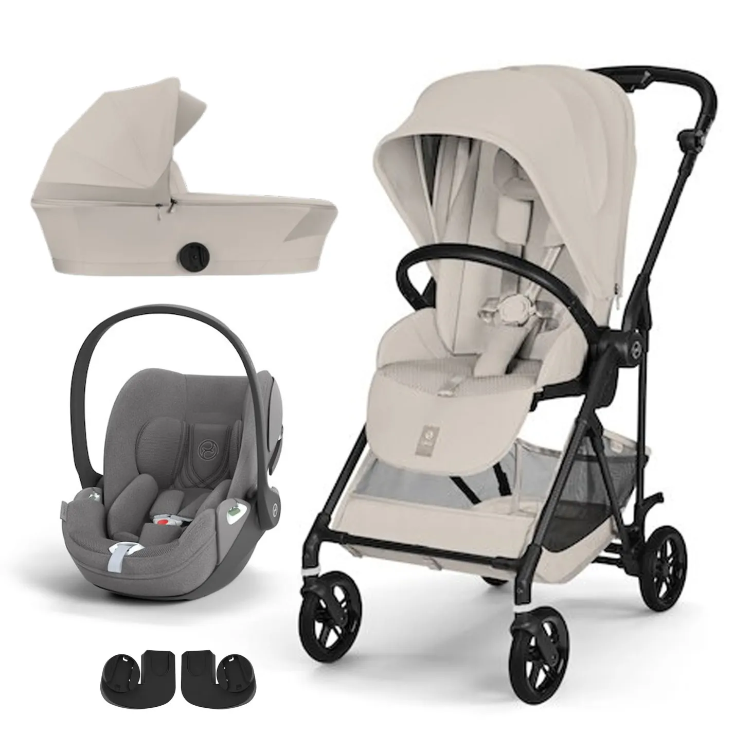 Pack Poussette trio Melio Dune Grey + nacelle + coque Cloud T tissu plus Mirage Grey de Cybex