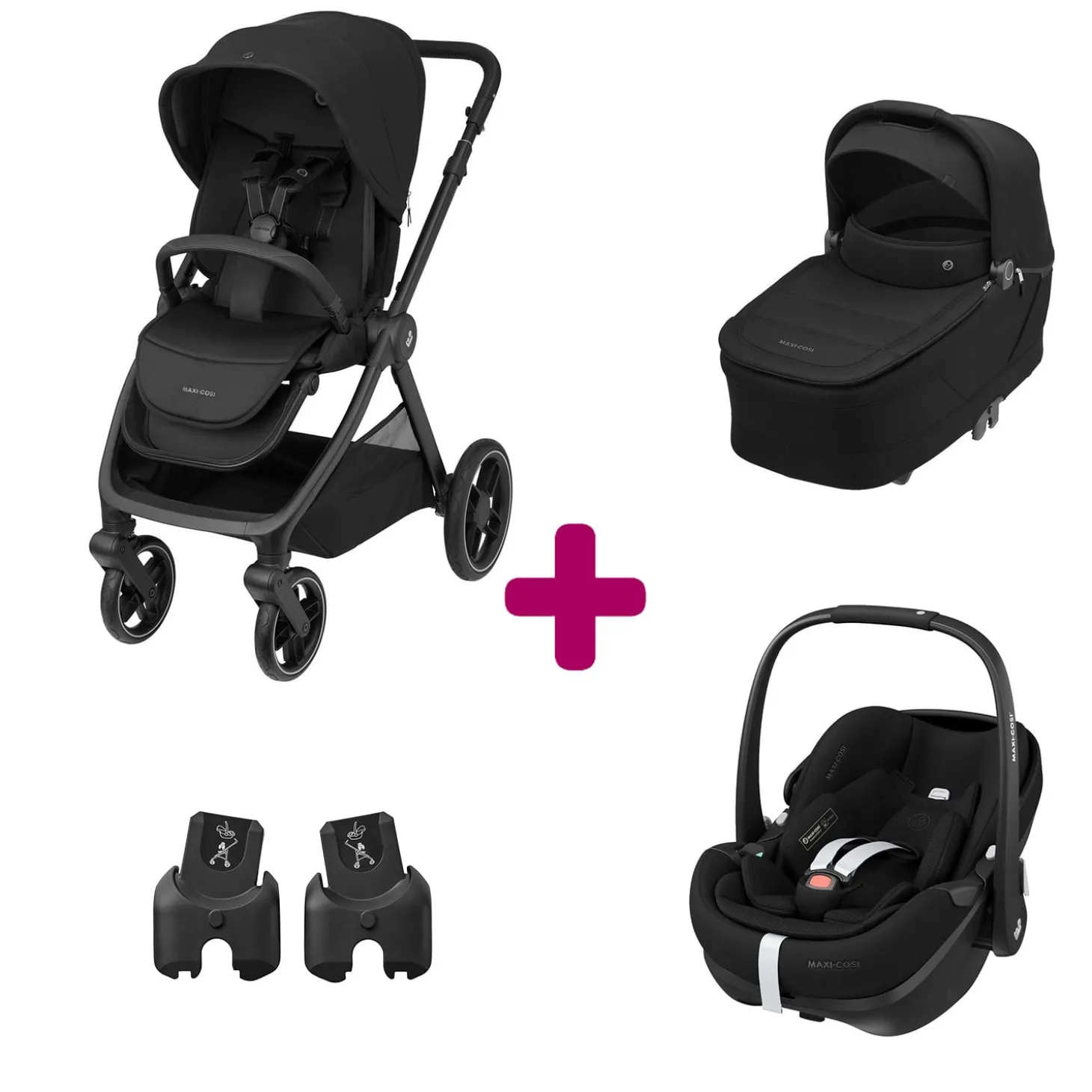 Pack Poussette Trio Oxford Twillic Black + Nacelle + adaptateurs coques + coque Pebble 360 pro 2 de Maxi Cosi