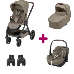 Pack Poussette Trio Oxford Twillic Truffle + Nacelle Twillic Truffle + adaptateurs coques + coque Pebble 360 pro 2                            de Maxi Cosi