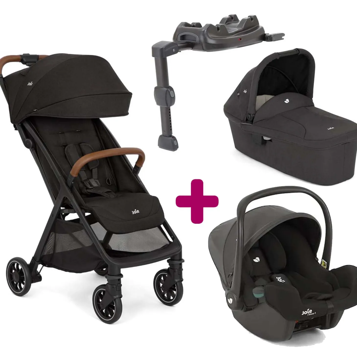 Pack Poussette Trio Pact Pro Shale + Nacelle Ramble Shale + coque i-snug 2 Shale + base Lx 2 de Joie