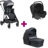 Pack poussette trio Seety Boston grey + coque Kory essential black + nacelle Boston grey                            de Chicco
