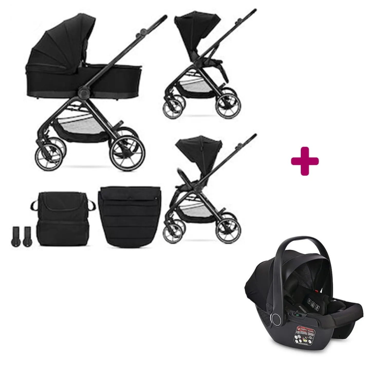 Pack Poussette trio Venice Noir avec coque Aria lux Noir de Lorelli