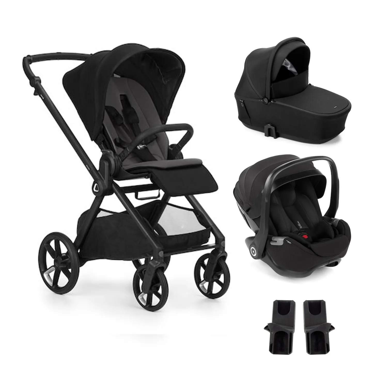 Pack trio Poussette Mumm 5 Coal + nacelle sleep + coque allongeable Kombibaby Matt Black + adaptateur de Jané