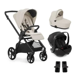 Pack trio Poussette Mumm 5 Sand-li + nacelle sleep + coque allongeable Kombibaby Matt Black + adaptateur                            de Jané