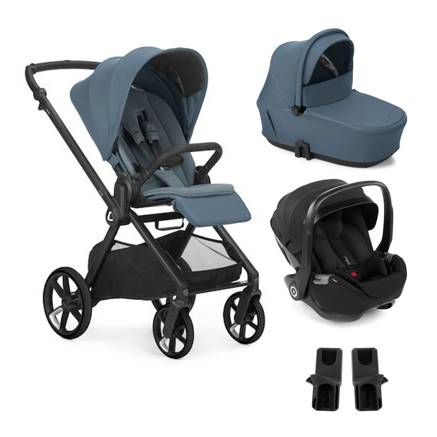 Pack trio Poussette Mumm 5 Seal + nacelle sleep + coque allongeable Kombibaby Matt Black + adaptateur de Jané