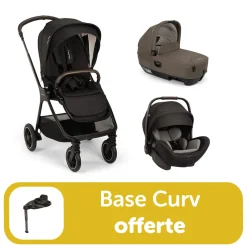 Pack trio poussette Triv next Caviar + Arra flex + nacelle cari next + base curv offerte                            de Nuna