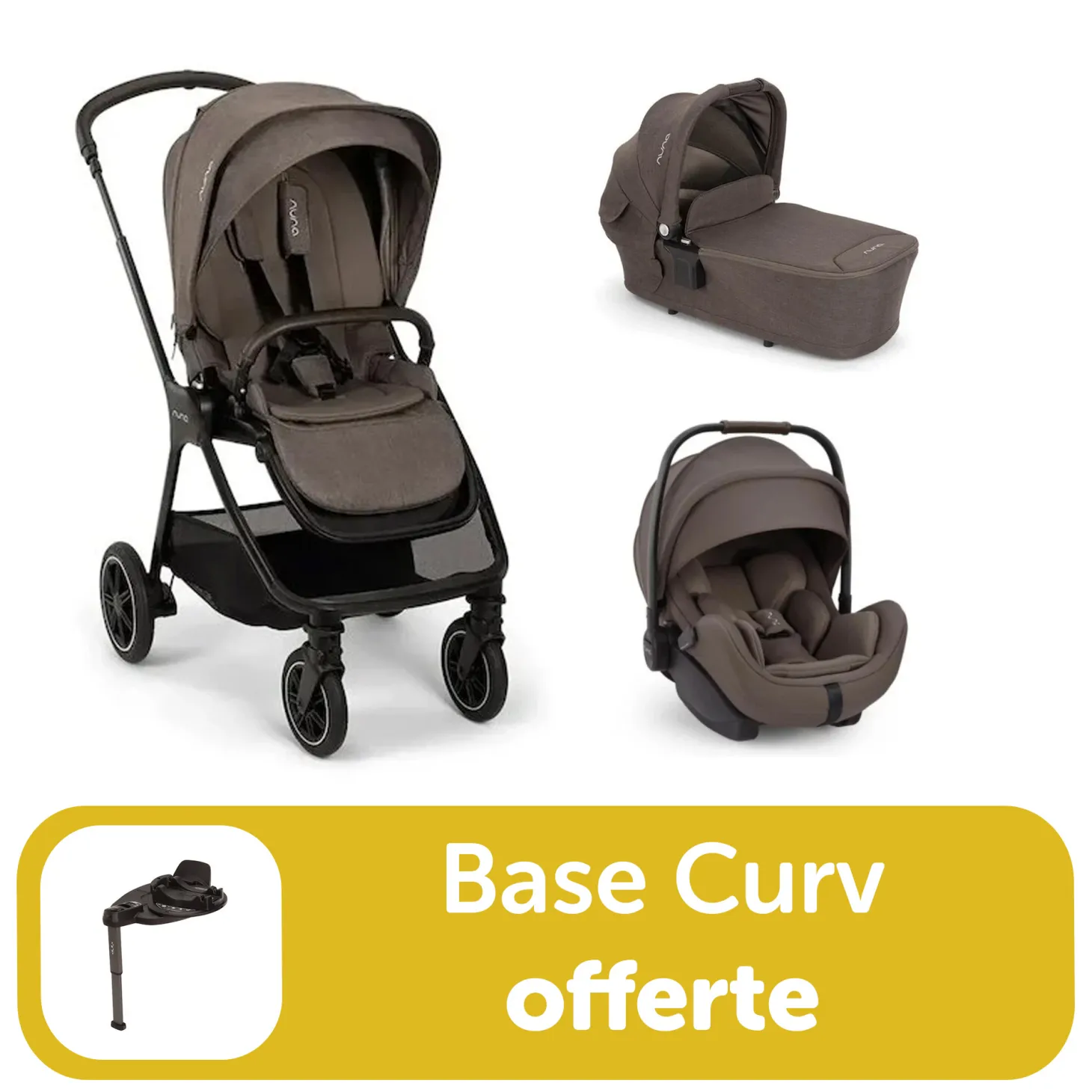Pack trio poussette Triv next Chestnut + Arra flex + nacelle lytl + base curv offerte de Nuna