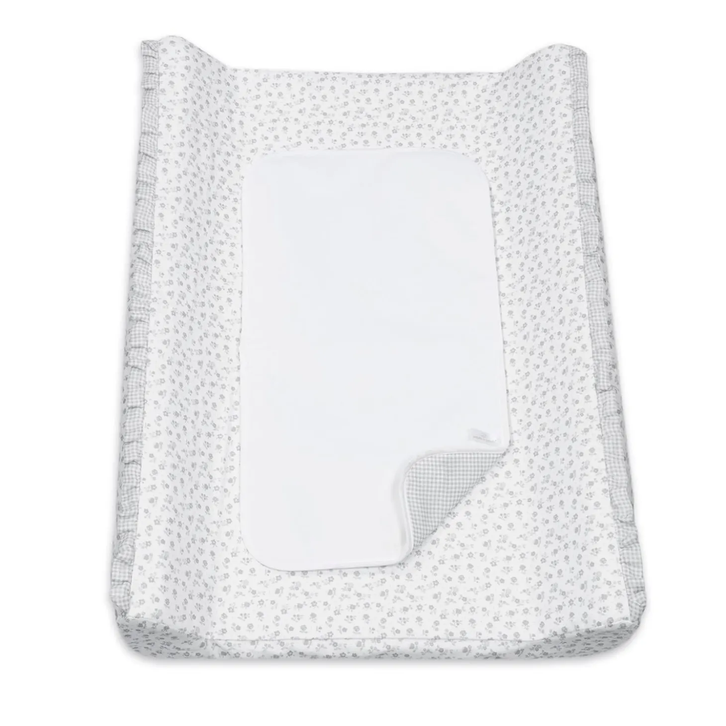 Pasito a Pasito Matelas à langer avec housse Home Little Bloom Fleurs Gris