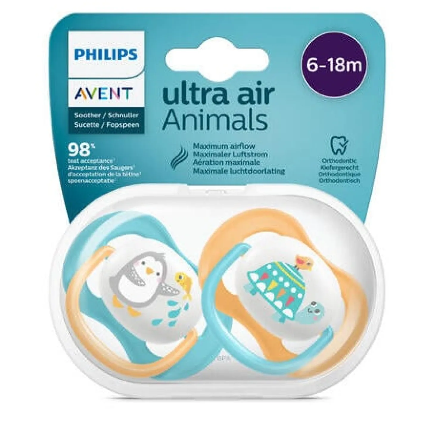 Philips Avent Sucettes Air Mix Animals Multicolore 6-18 mois