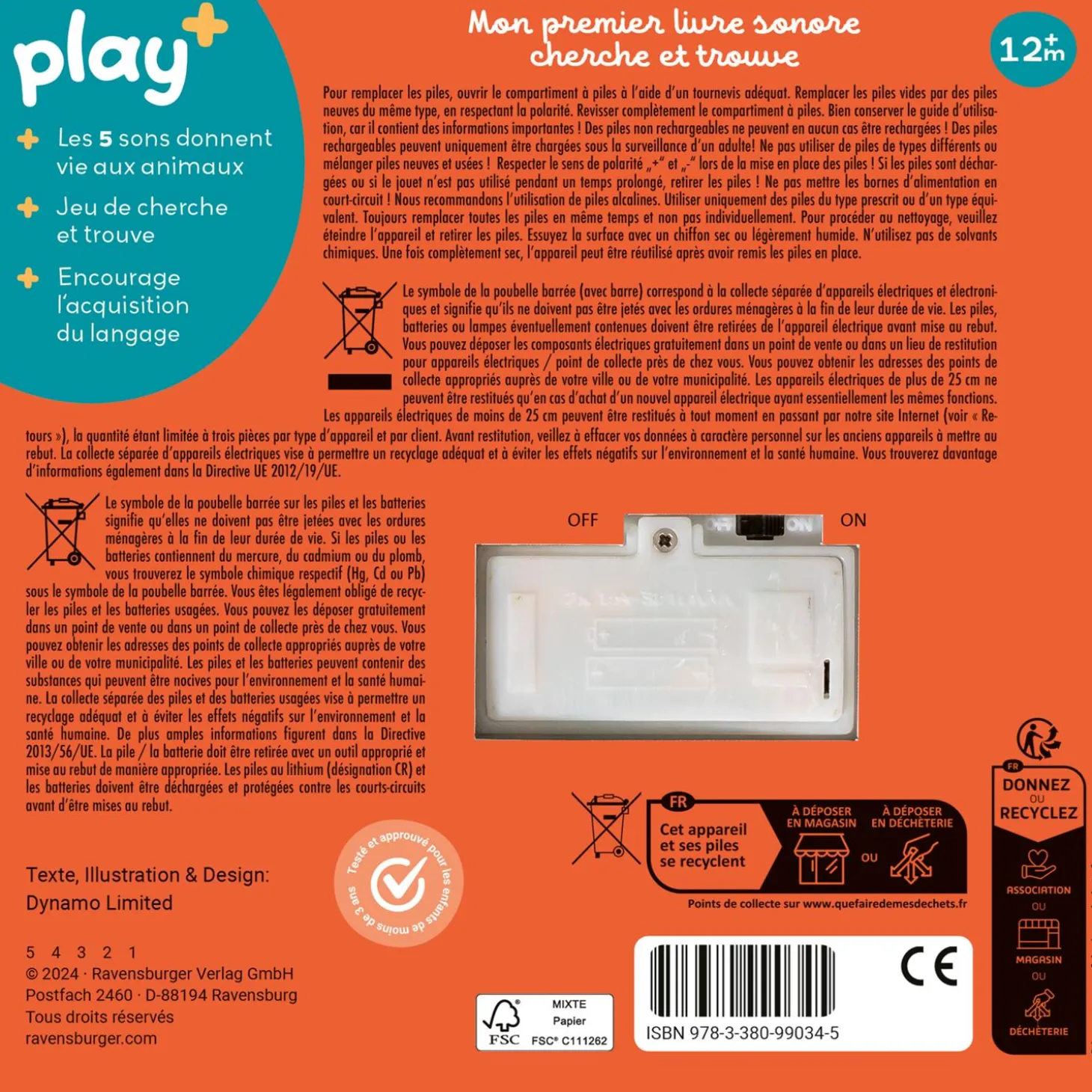 Play+ Livre sonore cherche et trouve Les Bébés Animauxmulticolore