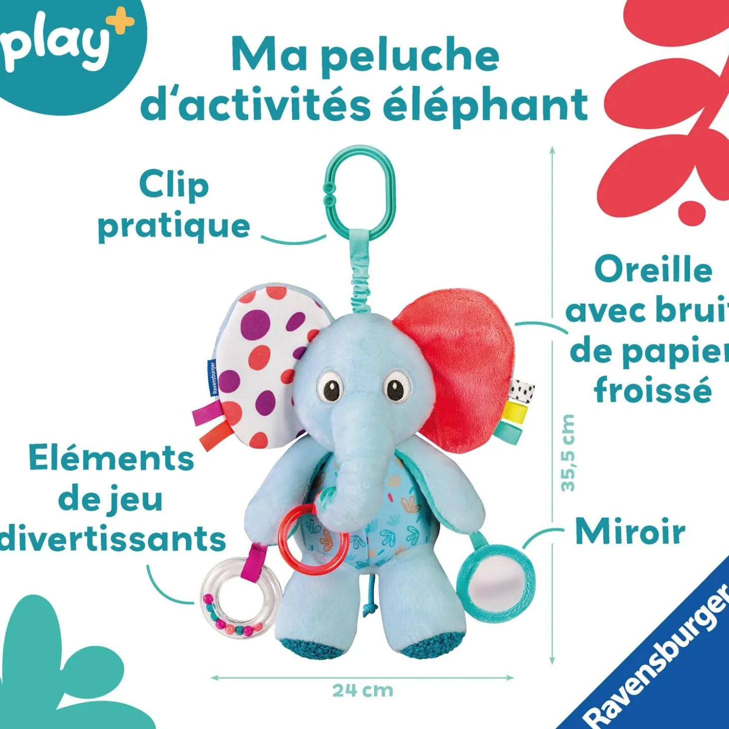 Play+ Peluche d'activité Elephant Multicolore