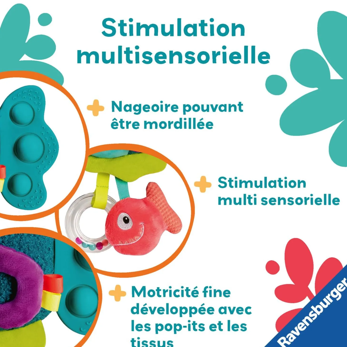 Play+ Peluche d'activité pop-it Piranha Bleu