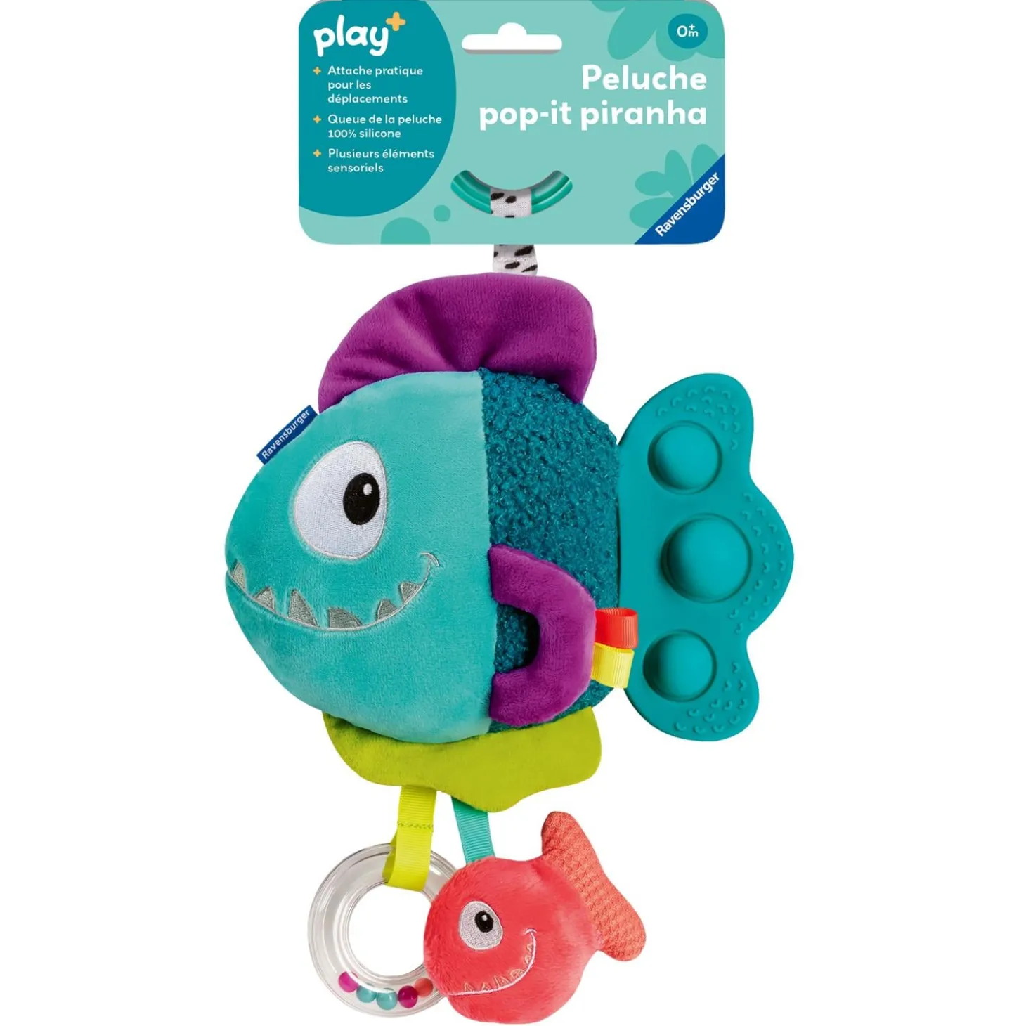 Play+ Peluche d'activité pop-it Piranha Bleu