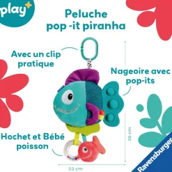 Play+ Peluche d'activité pop-it Piranha Bleu