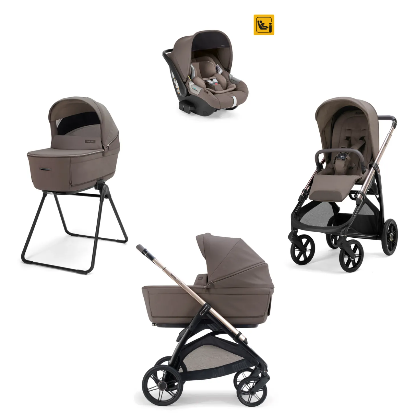 Poussette Aptica chassis Palladio Black, System Quattro Darwin Essence Mokka de Inglesina