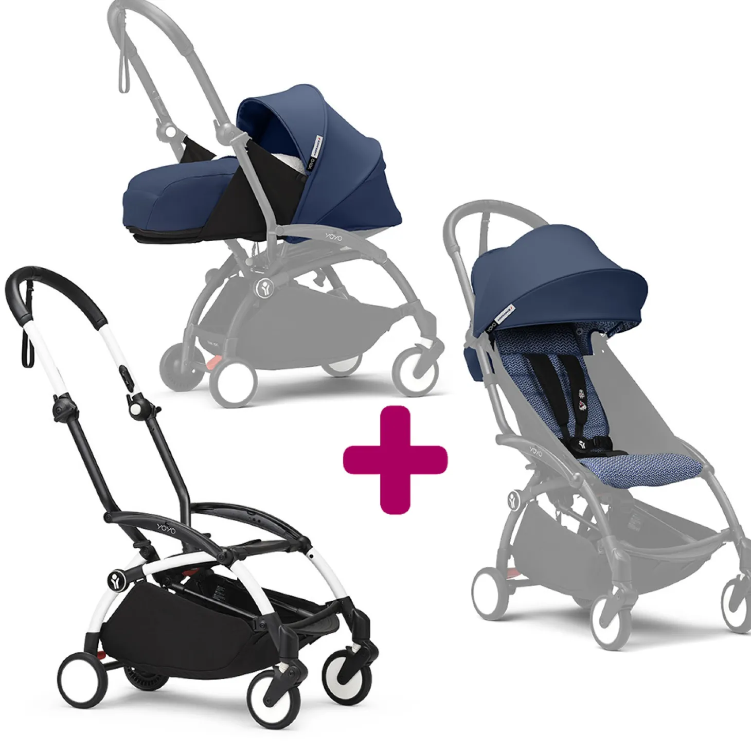Poussette Yoyo 3 avec pack 0+ nouveau-né et 6+ Air France Cadre Blanc de Stokke