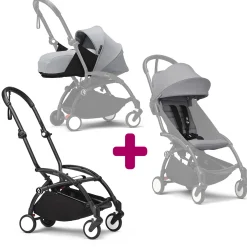 Poussette Yoyo 3 avec pack 0+ nouveau-né et 6+ Stone Cadre Noir                            de Stokke