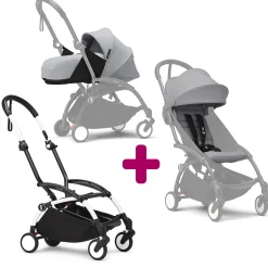 Poussette Yoyo 3 avec pack 0+ nouveau-né et 6+ Stone Cadre Blanc                            de Stokke