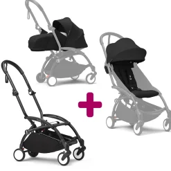 Poussette Yoyo 3 avec pack 0+ nouveau-né et 6+ Noir Cadre Noir                            de Stokke