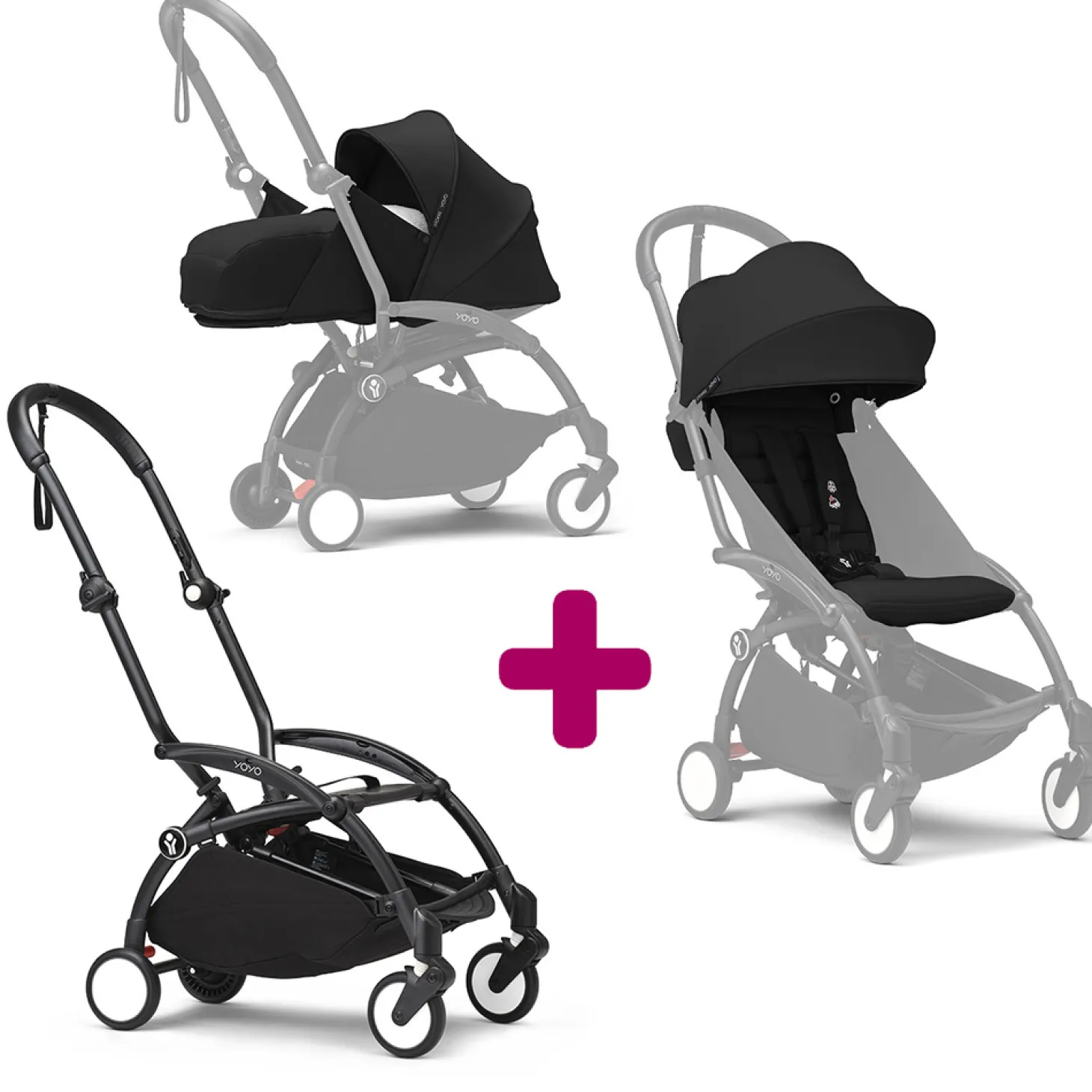 Poussette Yoyo 3 avec pack 0+ nouveau-né et 6+ Noir Cadre Noir de Stokke