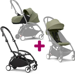 Poussette Yoyo 3 avec pack 0+ nouveau-né et 6+ Olive Cadre Noir                            de Stokke