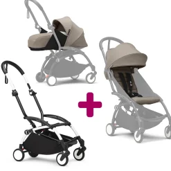 Poussette Yoyo 3 avec pack 0+ nouveau-né et 6+ Taupe Cadre Blanc                            de Stokke