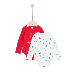 P’tit bisou                    Lot de 2 bodies Noël manches longues    Rouge            9 mois