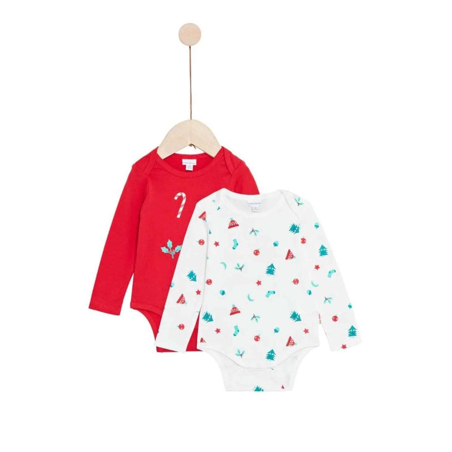 P’tit bisou Lot de 2 bodies Noël manches longues Rouge 9 mois